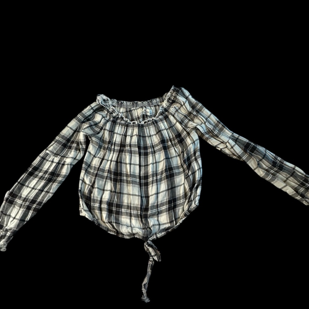 NWT Hollister crop top black & white plaid blouse